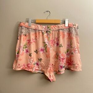 La Vie en Rose Light Coral Floral Pyajama Shorts with Lace